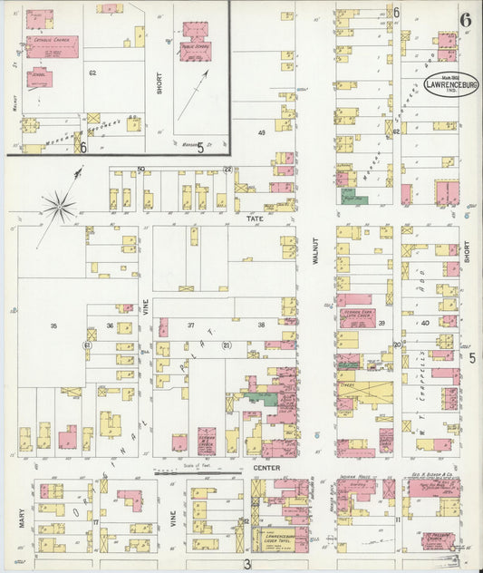 Sanborn Fire Insurance Map from Lawrenceburg, Dearborn County, Indiana (1902), Sheet #0006 - Historic Sanborn Fire Insurance Map Print, vintage old map wall art, antique decor, genealogy gift, Indiana Indiana map
