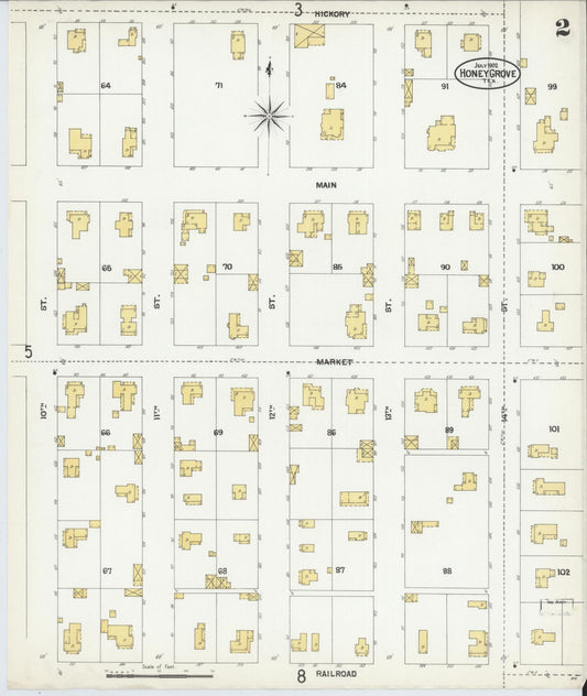 Sanborn Fire Insurance Map from Honey Grove, Fannin County, Texas (1902), Sheet #0002 - Historic Sanborn Fire Insurance Map Print, vintage old map wall art, antique decor, genealogy gift, Texas Texas map