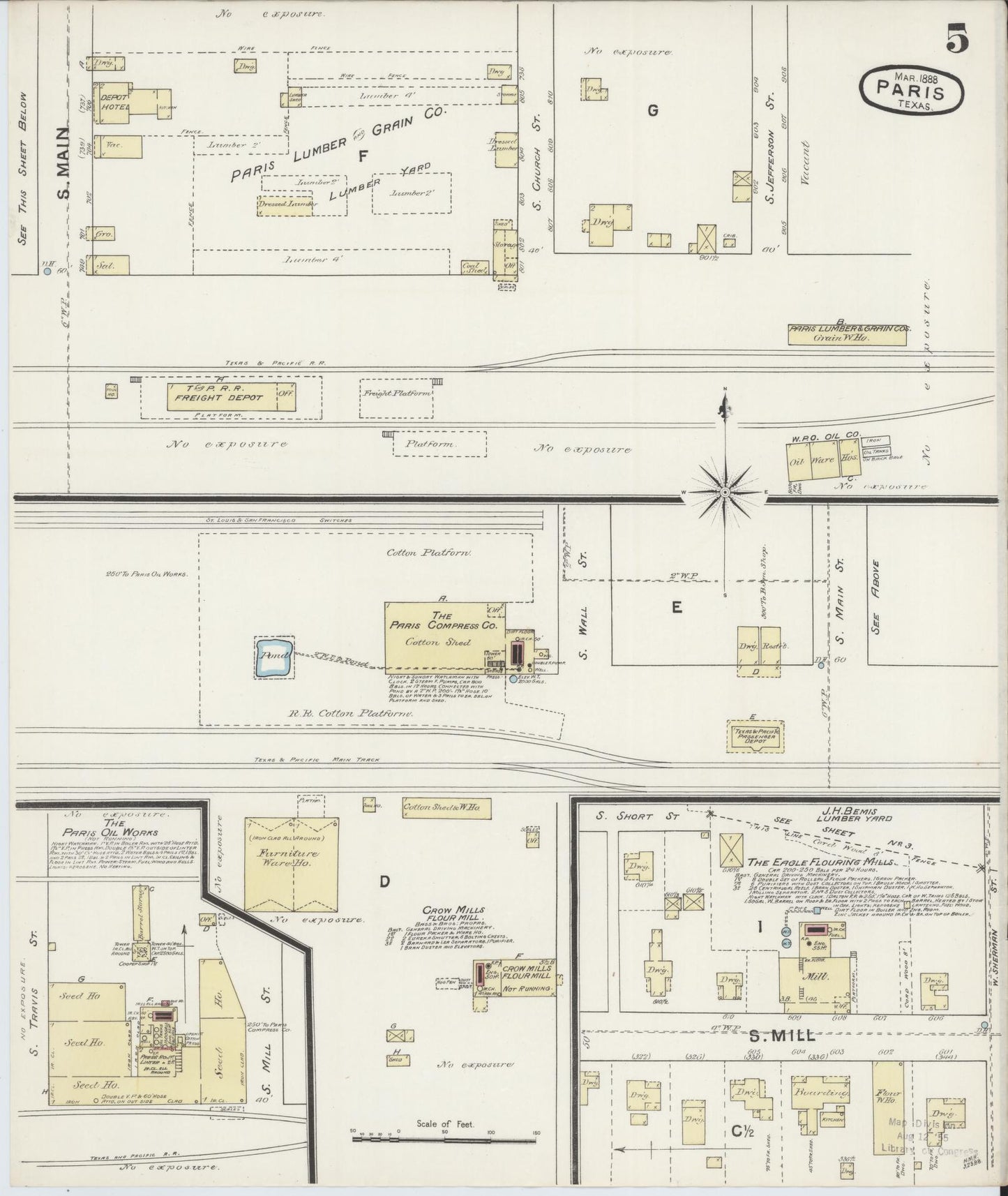 Sanborn Fire Insurance Map from Paris, Lamar County, Texas (1888), Sheet #0005 - Historic Sanborn Fire Insurance Map Print, vintage old map wall art, antique decor, genealogy gift, Texas Texas map