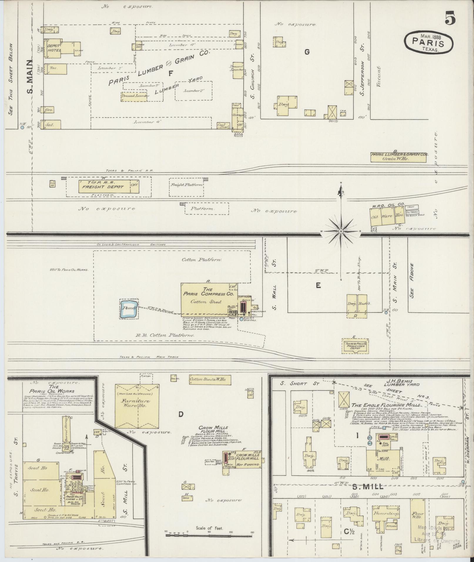 Sanborn Fire Insurance Map from Paris, Lamar County, Texas (1888), Sheet #0005 - Historic Sanborn Fire Insurance Map Print, vintage old map wall art, antique decor, genealogy gift, Texas Texas map