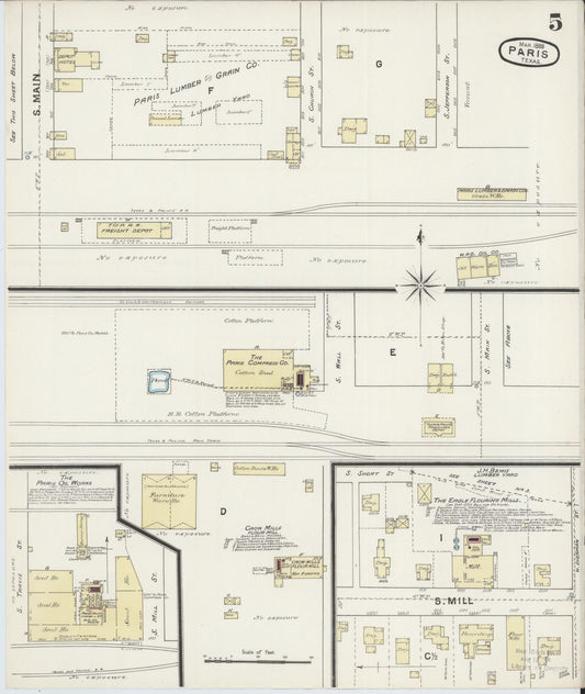 Sanborn Fire Insurance Map from Paris, Lamar County, Texas (1888), Sheet #0005 - Historic Sanborn Fire Insurance Map Print, vintage old map wall art, antique decor, genealogy gift, Texas Texas map