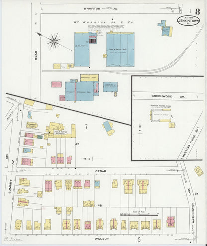 Sanborn Fire Insurance Map from Jenkintown, Montgomery County, Pennsylvania (1909), Sheet #0008 - Historic Sanborn Fire Insurance Map Print, vintage old map wall art, antique decor, genealogy gift, Pennsylvania Pennsylvania map