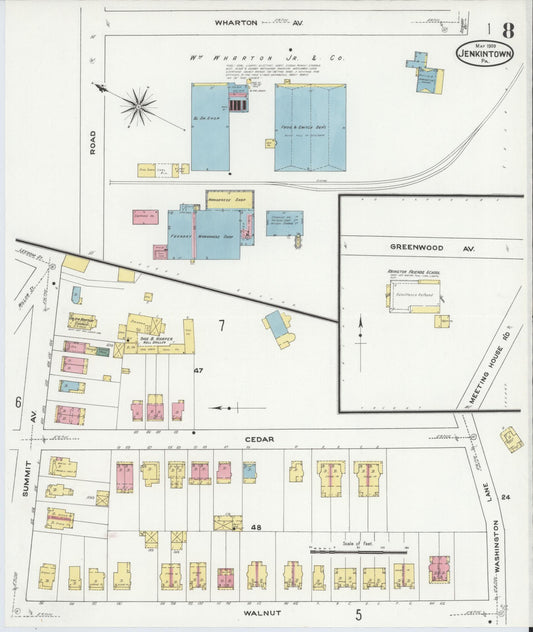 Sanborn Fire Insurance Map from Jenkintown, Montgomery County, Pennsylvania (1909), Sheet #0008 - Historic Sanborn Fire Insurance Map Print, vintage old map wall art, antique decor, genealogy gift, Pennsylvania Pennsylvania map