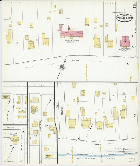 Sanborn Fire Insurance Map from Pass Christian, Harrison County, Mississippi (1918), Sheet #0002 - Historic Sanborn Fire Insurance Map Print, vintage old map wall art, antique decor, genealogy gift, Mississippi Mississippi map