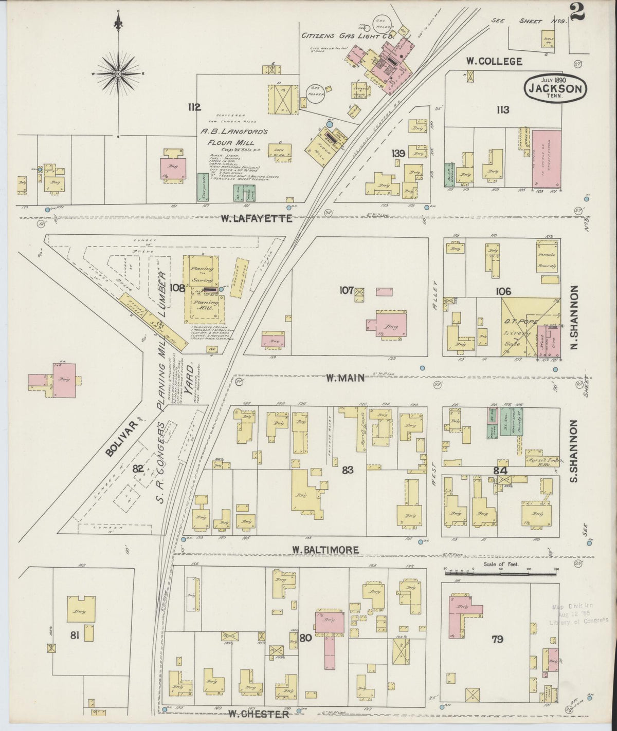 Sanborn Fire Insurance Map from Jackson, Madison County, Tennessee (1890), Sheet #0002 - Complete Map Set gallery image, historic Sanborn map, vintage wall art, Tennessee Tennessee