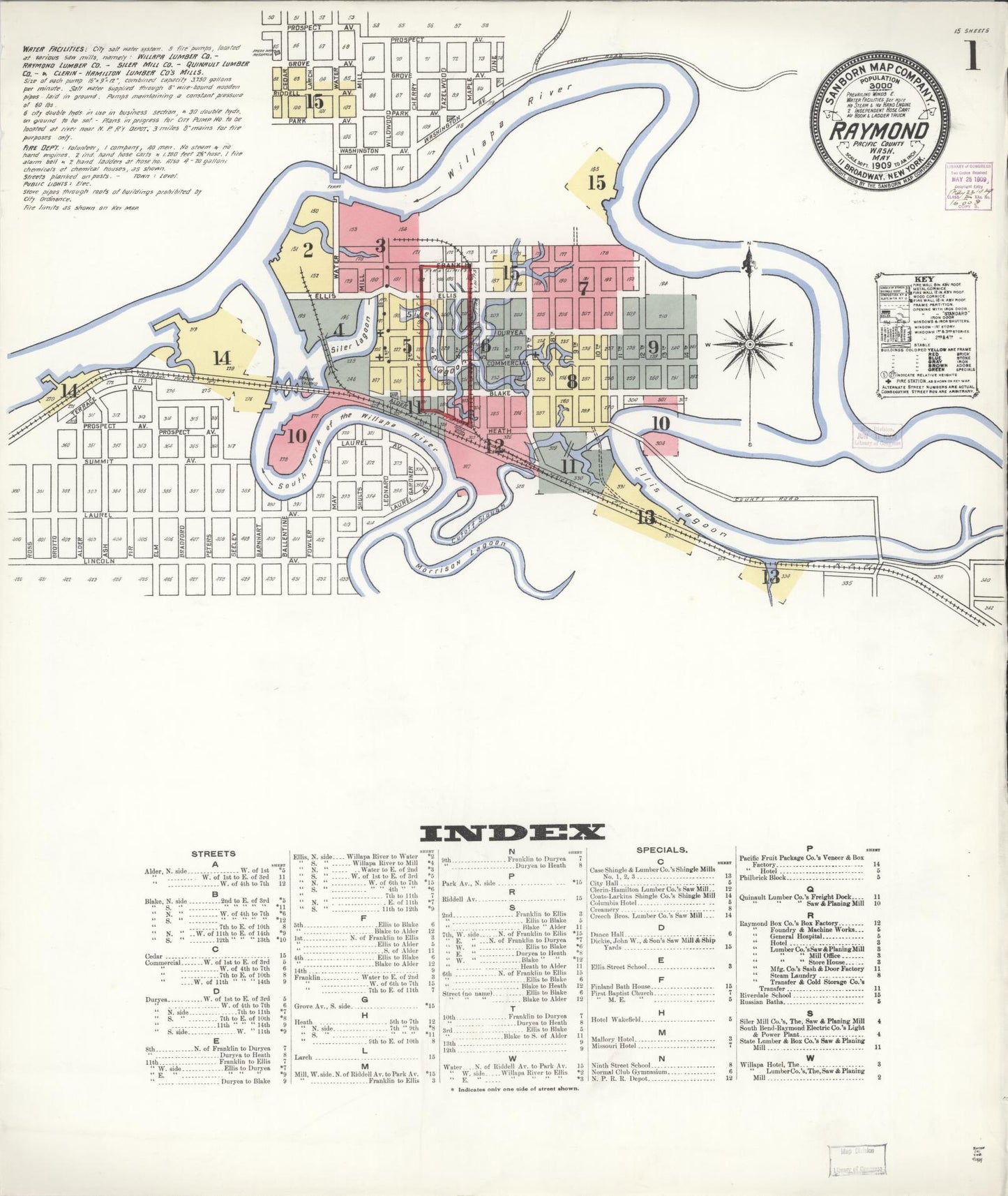 Sanborn Fire Insurance Map from Raymond, Pacific County, Washington (1909), Sheet #0001 - Complete Map Set gallery image, historic Sanborn map, vintage wall art, Washington Washington