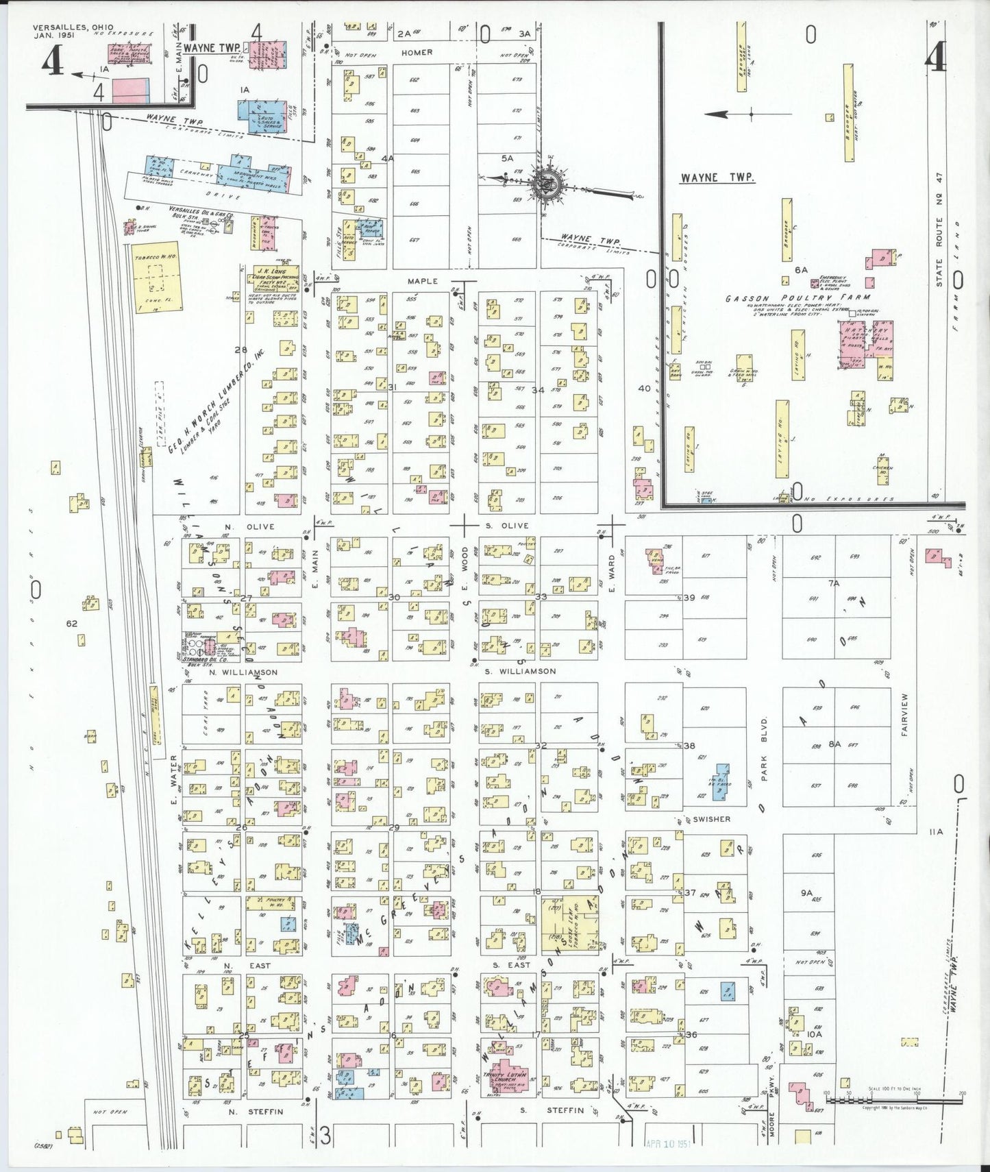 Sanborn Fire Insurance Map from Versailles, Darke County, Ohio (1951), Sheet #0004 - Complete Map Set gallery image, historic Sanborn map, vintage wall art, Ohio Ohio
