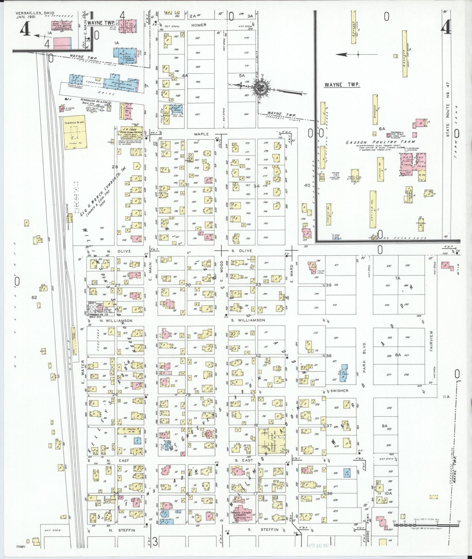 Sanborn Fire Insurance Map from Versailles, Darke County, Ohio (1951), Sheet #0004 - Complete Map Set gallery image, historic Sanborn map, vintage wall art, Ohio Ohio