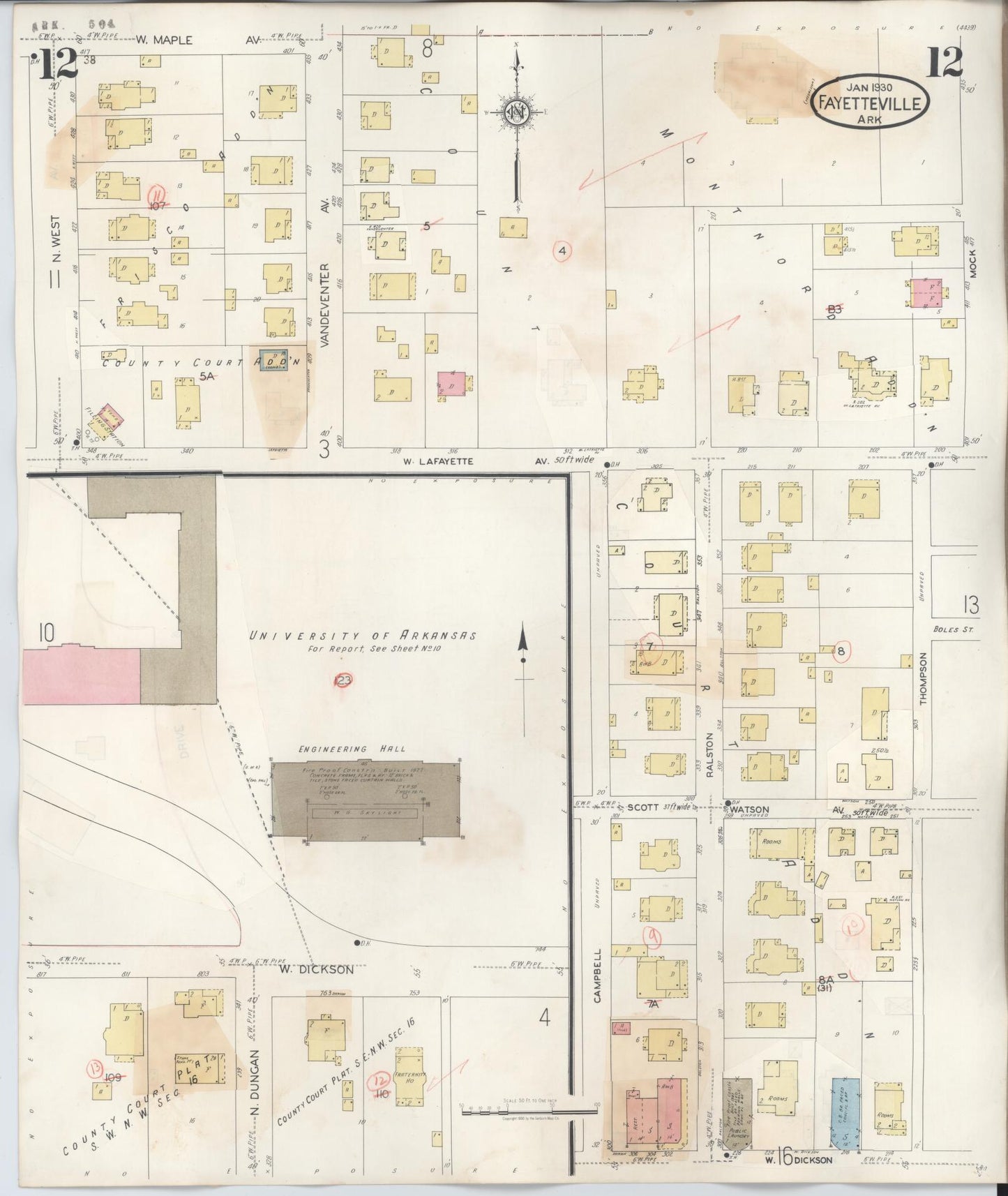 Sanborn Fire Insurance Map from Fayetteville, Washington County, Arkansas (1948), Sheet #0012 - Complete Map Set gallery image, historic Sanborn map, vintage wall art, Arkansas Arkansas