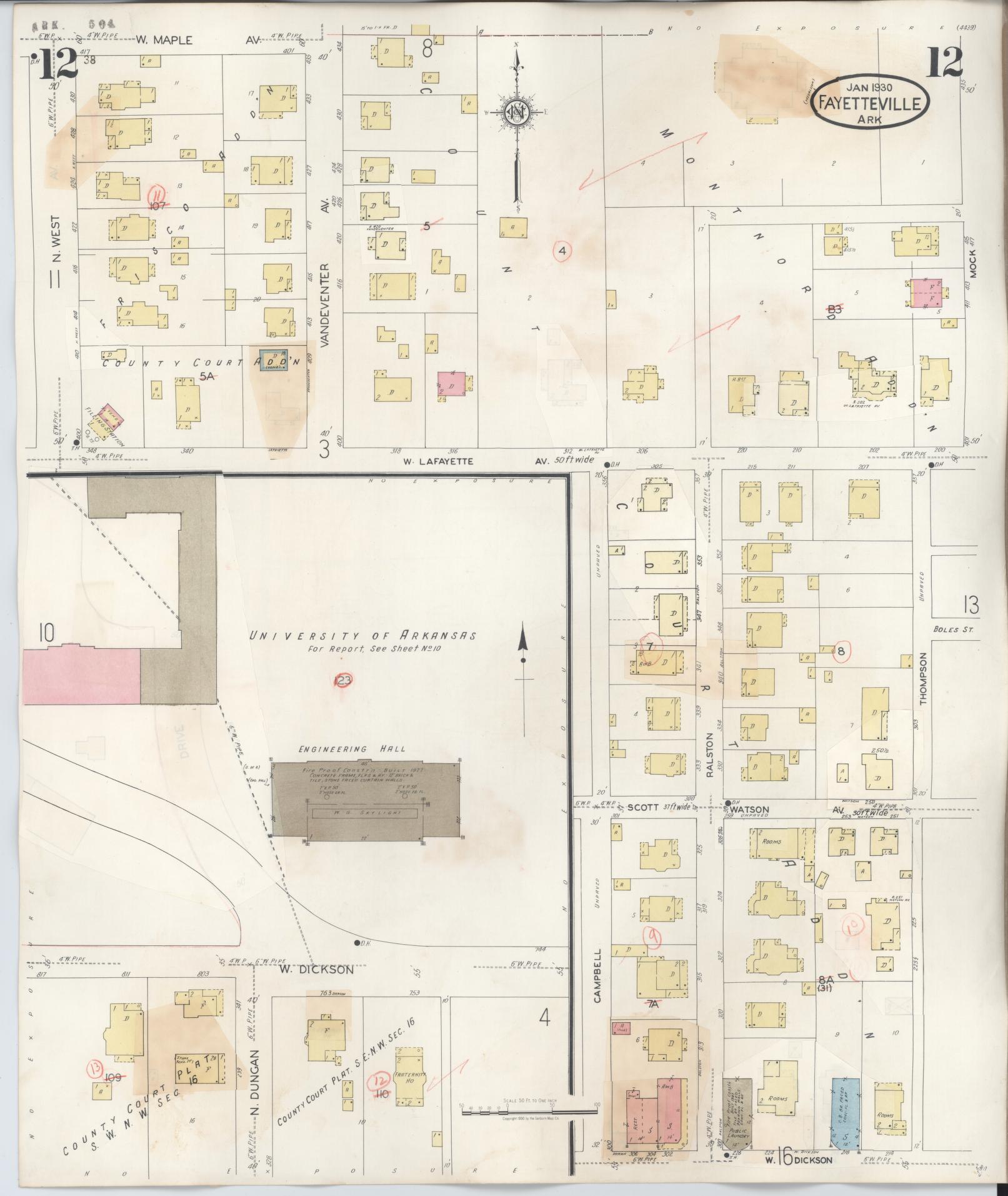 Sanborn Fire Insurance Map from Fayetteville, Washington County, Arkansas (1948), Sheet #0012 - Complete Map Set gallery image, historic Sanborn map, vintage wall art, Arkansas Arkansas
