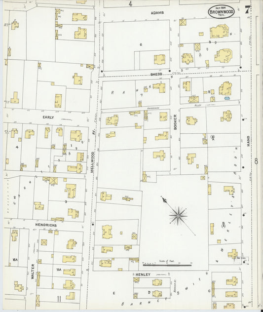 Sanborn Fire Insurance Map from Brownwood, Brown County, Texas (1904), Sheet #0007 - Historic Sanborn Fire Insurance Map Print, vintage old map wall art, antique decor, genealogy gift, Texas Texas map