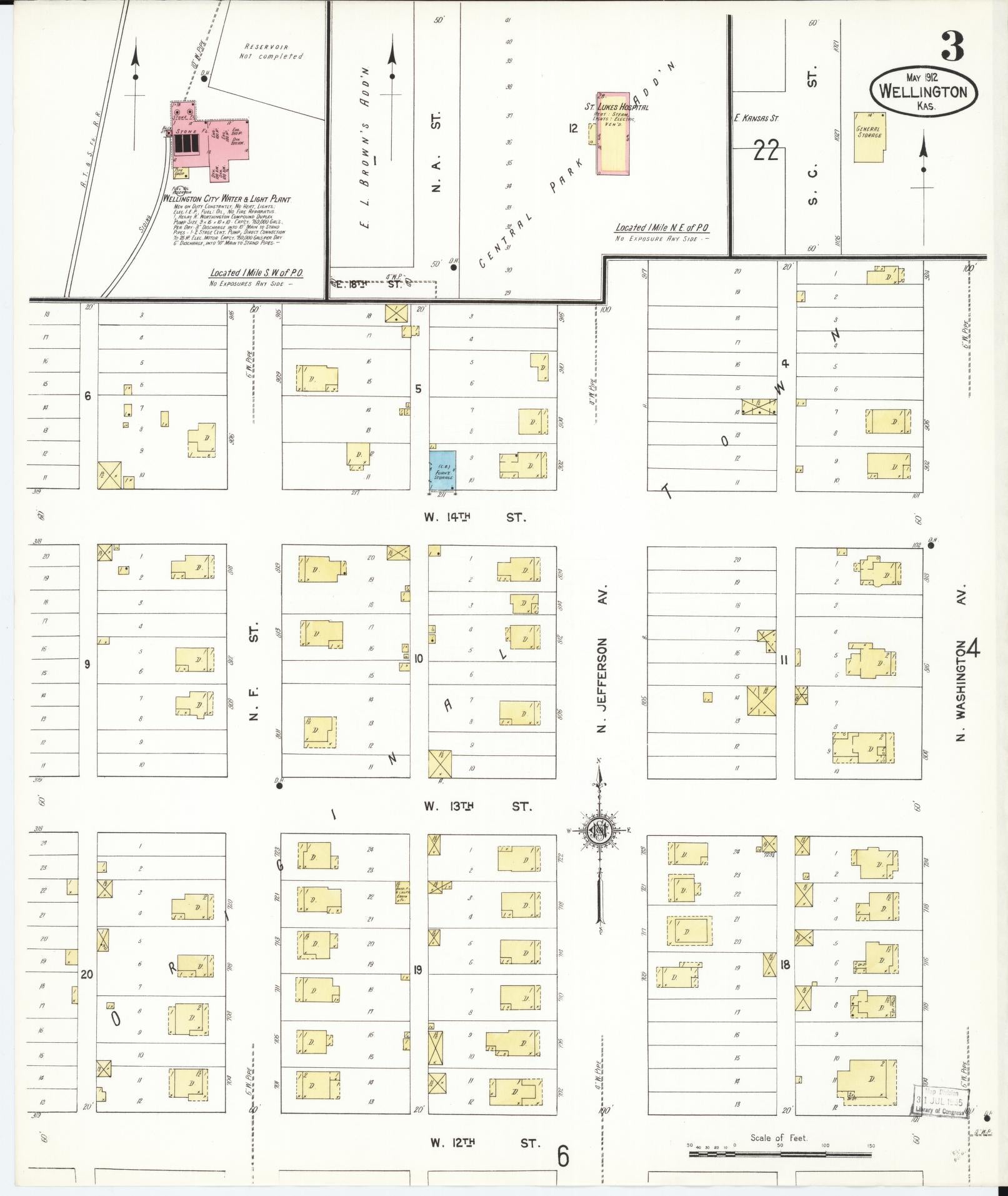Sanborn Fire Insurance Map from Wellington, Sumner County, Kansas (1912), Sheet #0003 - Historic Sanborn Fire Insurance Map Print, vintage old map wall art, antique decor, genealogy gift, Kansas Kansas map