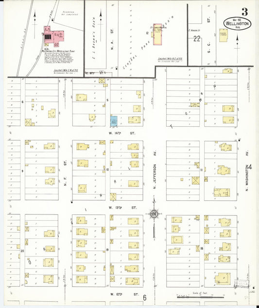 Sanborn Fire Insurance Map from Wellington, Sumner County, Kansas (1912), Sheet #0003 - Historic Sanborn Fire Insurance Map Print, vintage old map wall art, antique decor, genealogy gift, Kansas Kansas map