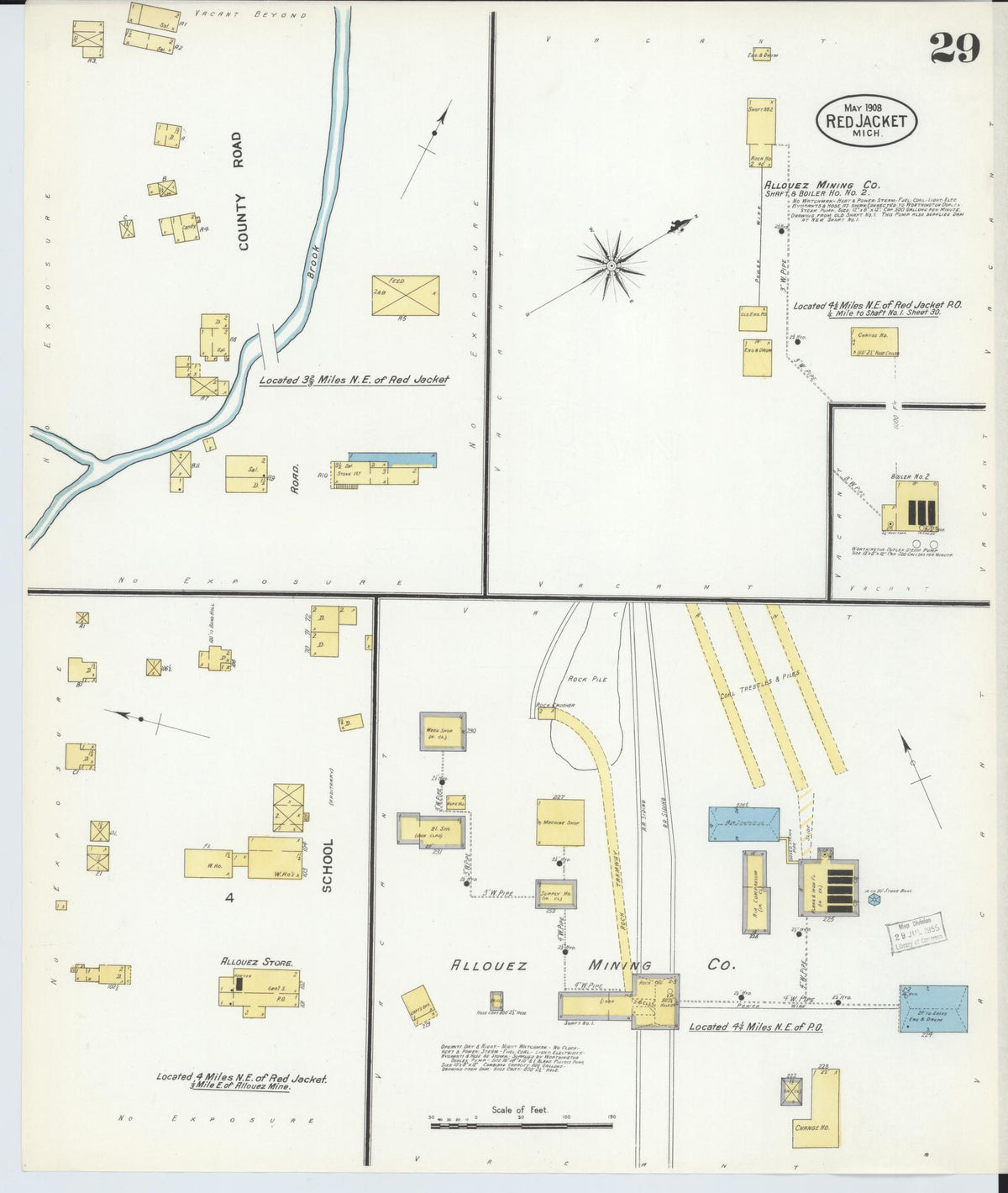 Sanborn Fire Insurance Map from Red Jacket, Houghton County, Michigan (1908), Sheet #0029 - Historic Sanborn Fire Insurance Map Print, vintage old map wall art, antique decor, genealogy gift, Michigan Michigan map