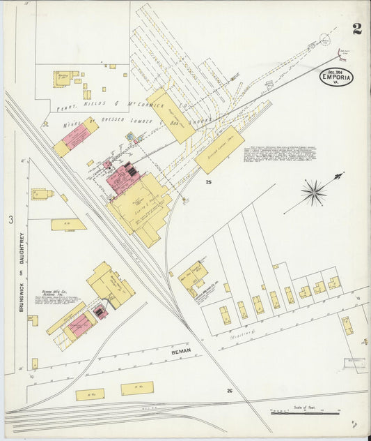 Sanborn Fire Insurance Map from Emporia, Independent Cities, Virginia (1904), Sheet #0002 - Historic Sanborn Fire Insurance Map Print, vintage old map wall art, antique decor, genealogy gift, Virginia Virginia map