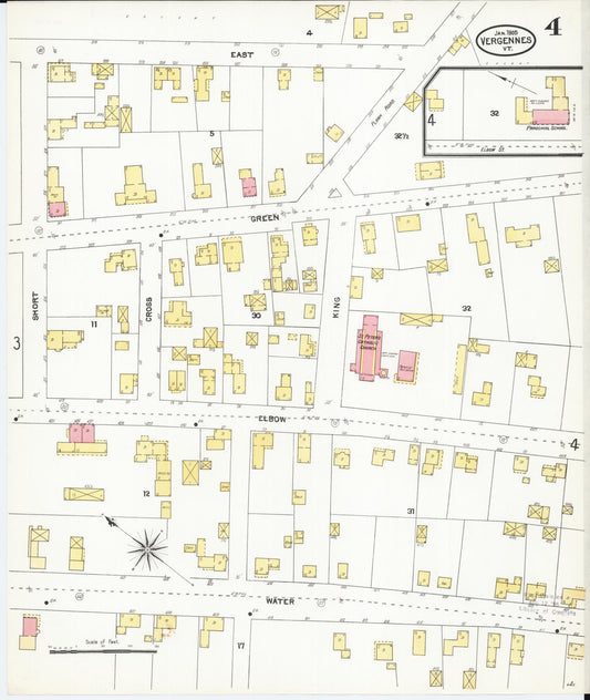 Sanborn Fire Insurance Map from Vergennes, Addison County, Vermont (1905), Sheet #0004 - Historic Sanborn Fire Insurance Map Print, vintage old map wall art, antique decor, genealogy gift, Vermont Vermont map