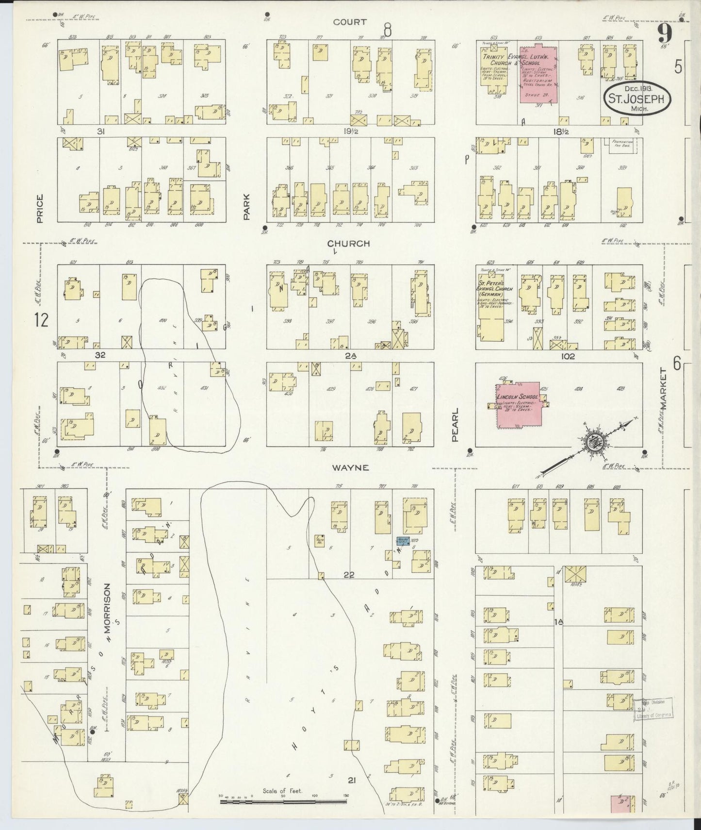 Sanborn Fire Insurance Map from Saint Joseph, Berrien County, Michigan (1913), Sheet #0009 - Complete Map Set gallery image, historic Sanborn map, vintage wall art, Michigan Michigan