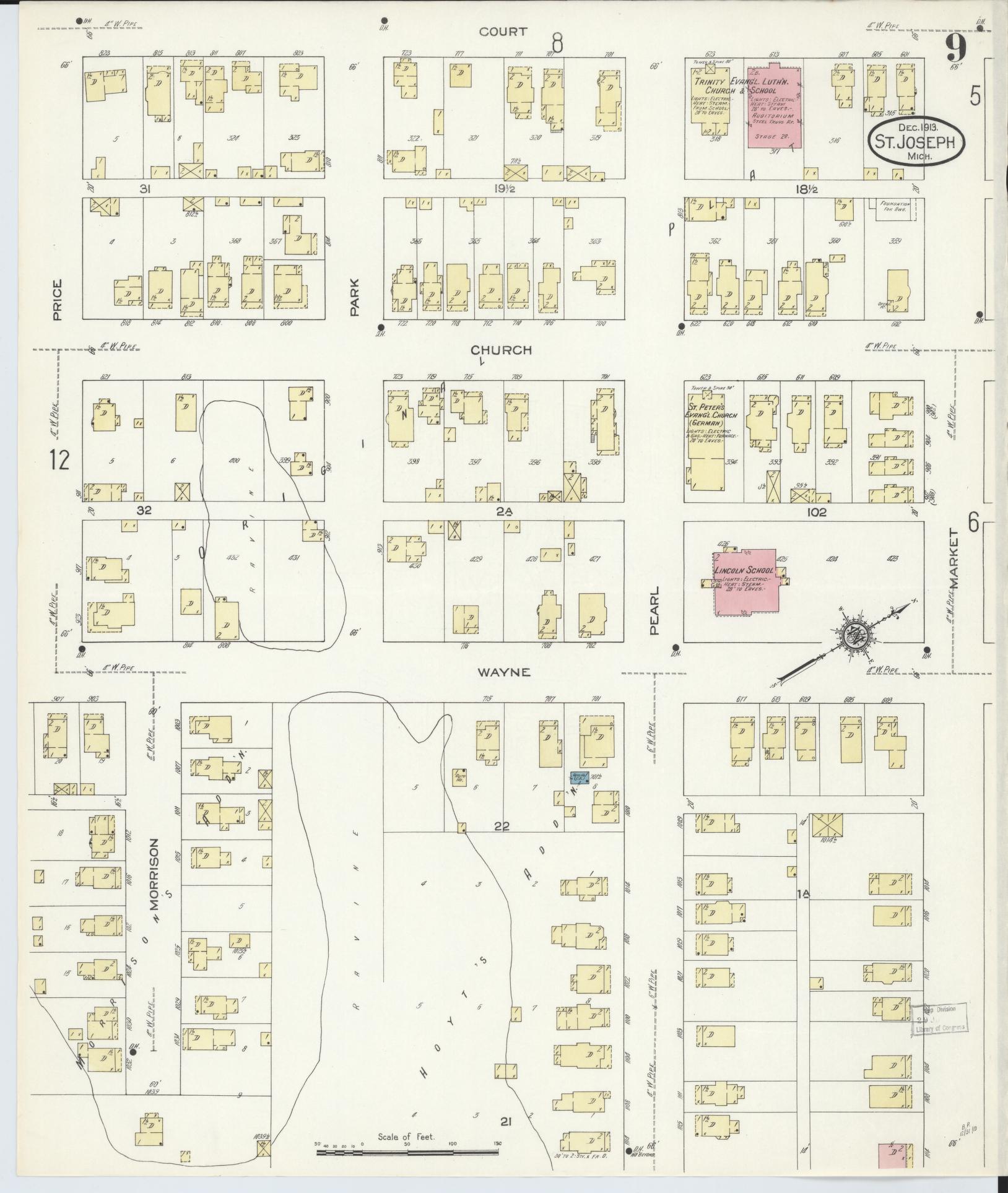 Sanborn Fire Insurance Map from Saint Joseph, Berrien County, Michigan (1913), Sheet #0009 - Complete Map Set gallery image, historic Sanborn map, vintage wall art, Michigan Michigan