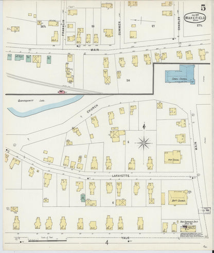 Sanborn Fire Insurance Map from Wakefield, Middlesex County, Massachusetts (1897), Sheet #0005 - Historic Sanborn Fire Insurance Map Print, vintage old map wall art, antique decor, genealogy gift, Massachusetts Massachusetts map