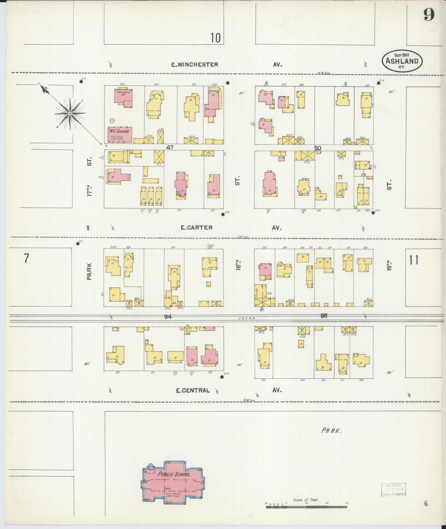 Sanborn Fire Insurance Map from Ashland, Boyd County, Kentucky (1901), Sheet #0009 - Complete Map Set gallery image, historic Sanborn map, vintage wall art, Kentucky Kentucky