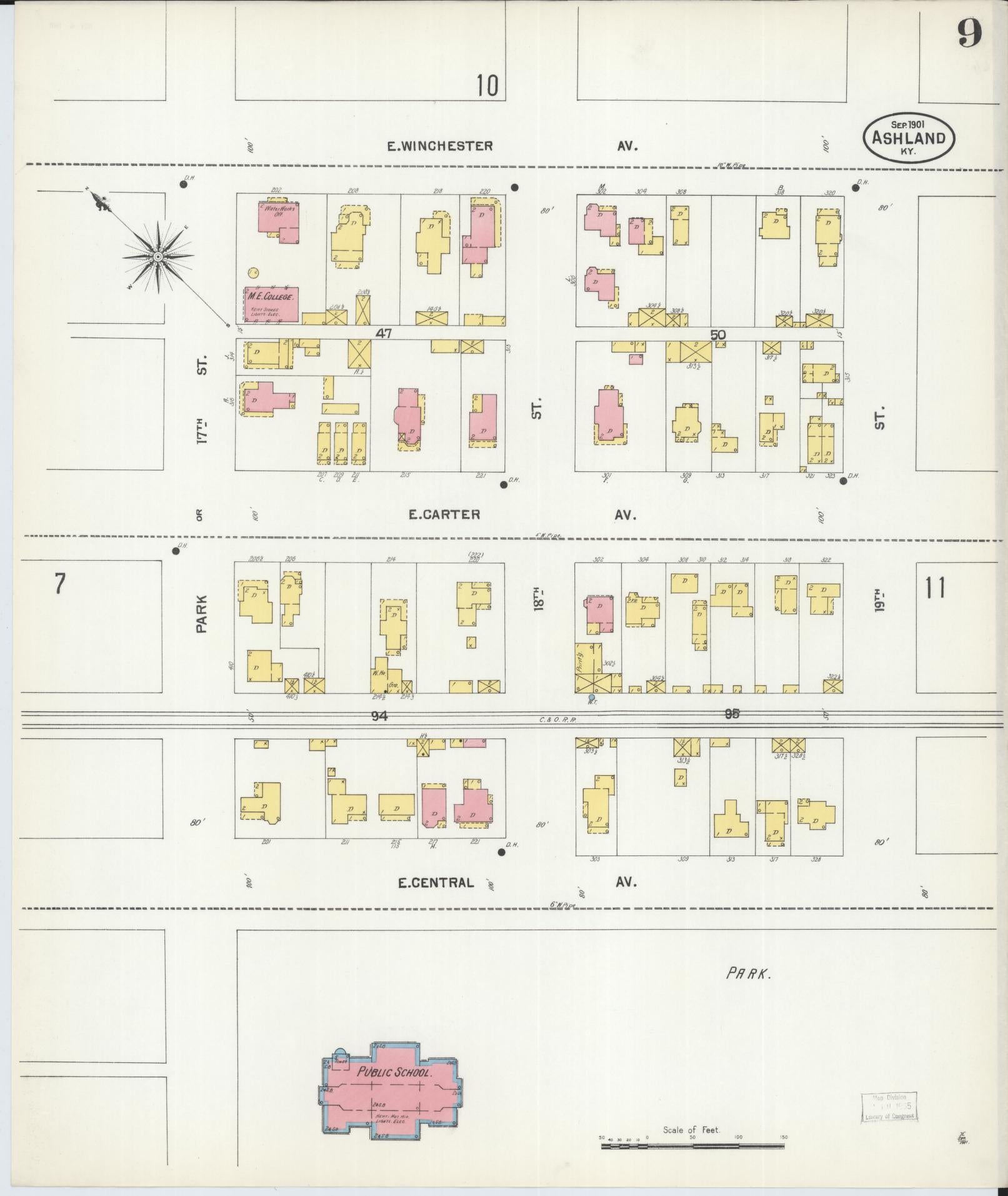 Sanborn Fire Insurance Map from Ashland, Boyd County, Kentucky (1901), Sheet #0009 - Complete Map Set gallery image, historic Sanborn map, vintage wall art, Kentucky Kentucky