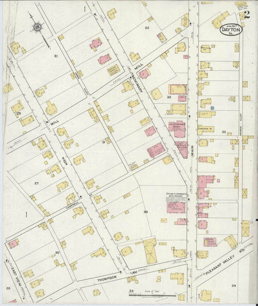 Sanborn Fire Insurance Map from Dayton, Rockingham County, Virginia (1917), Sheet #0002 - Historic Sanborn Fire Insurance Map Print, vintage old map wall art, antique decor, genealogy gift, Virginia Virginia map
