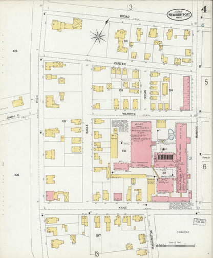 Sanborn Fire Insurance Map from Newburyport, Essex County, Massachusetts (1900), Sheet #0004 - Historic Sanborn Fire Insurance Map Print, vintage old map wall art, antique decor, genealogy gift, Massachusetts Massachusetts map