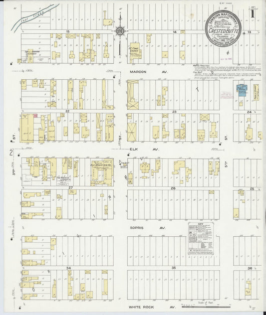 Sanborn Fire Insurance Map from Crested Butte, Gunnison County, Colorado (1910), Sheet #0001 - Complete Map Set gallery image, historic Sanborn map, vintage wall art, Colorado Colorado
