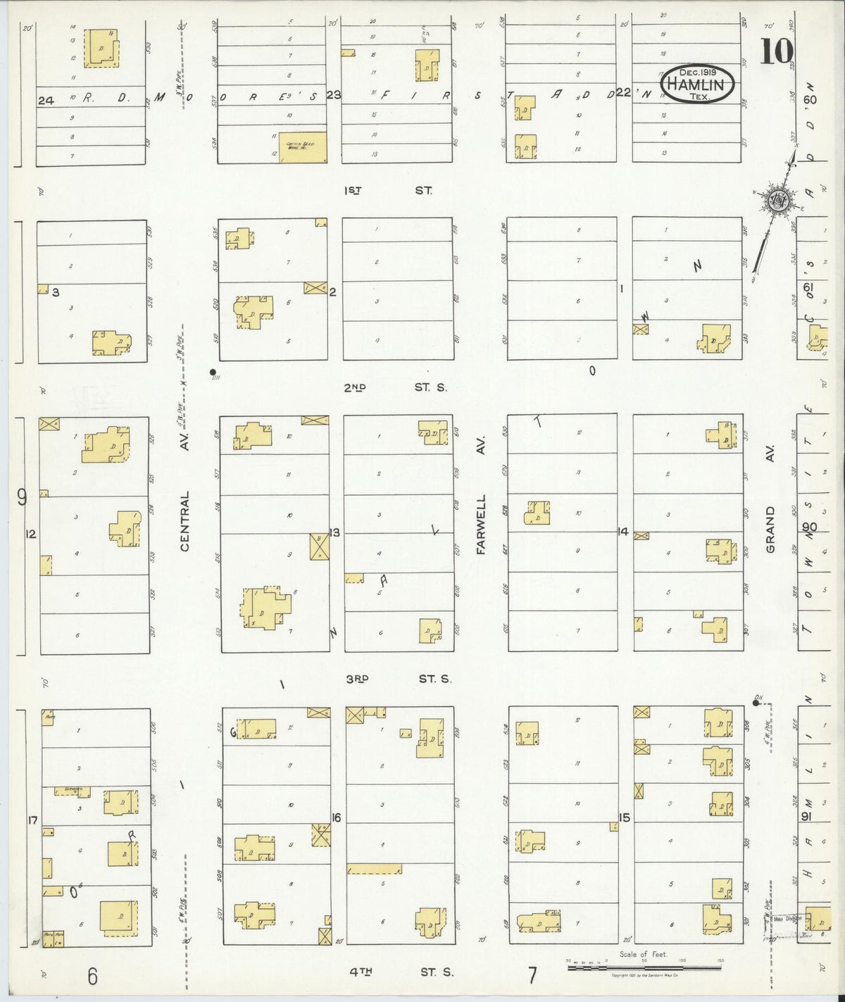 Sanborn Fire Insurance Map from Hamlin, Jones County, Texas (1919), Sheet #0010 - Historic Sanborn Fire Insurance Map Print, vintage old map wall art, antique decor, genealogy gift, Texas Texas map