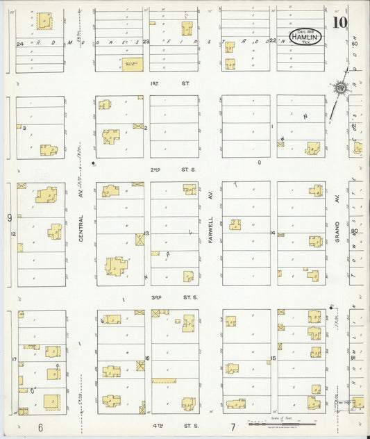 Sanborn Fire Insurance Map from Hamlin, Jones County, Texas (1919), Sheet #0010 - Historic Sanborn Fire Insurance Map Print, vintage old map wall art, antique decor, genealogy gift, Texas Texas map