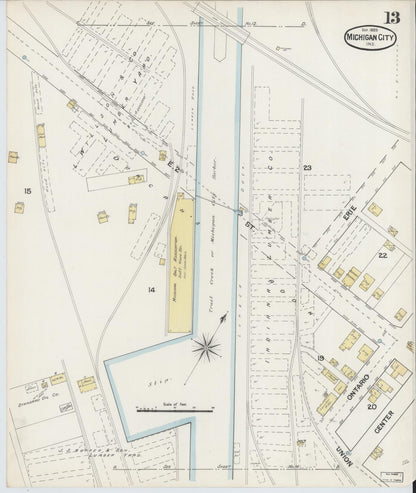 Sanborn Fire Insurance Map from Michigan City, La Porte County, Indiana (1889), Sheet #0013 - Historic Sanborn Fire Insurance Map Print, vintage old map wall art, antique decor, genealogy gift, Michigan Michigan map
