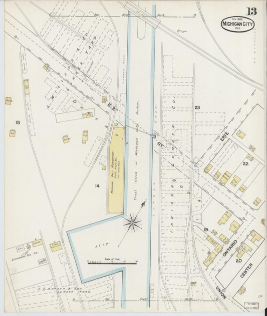 Sanborn Fire Insurance Map from Michigan City, La Porte County, Indiana (1889), Sheet #0013 - Historic Sanborn Fire Insurance Map Print, vintage old map wall art, antique decor, genealogy gift, Michigan Michigan map