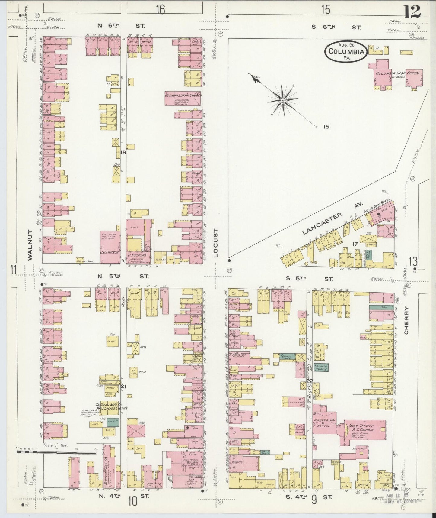 Sanborn Fire Insurance Map from Columbia, Lancaster County, Pennsylvania (1909), Sheet #0012 - Historic Sanborn Fire Insurance Map Print, vintage old map wall art, antique decor, genealogy gift, Pennsylvania Pennsylvania map