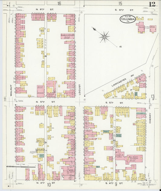 Sanborn Fire Insurance Map from Columbia, Lancaster County, Pennsylvania (1909), Sheet #0012 - Historic Sanborn Fire Insurance Map Print, vintage old map wall art, antique decor, genealogy gift, Pennsylvania Pennsylvania map