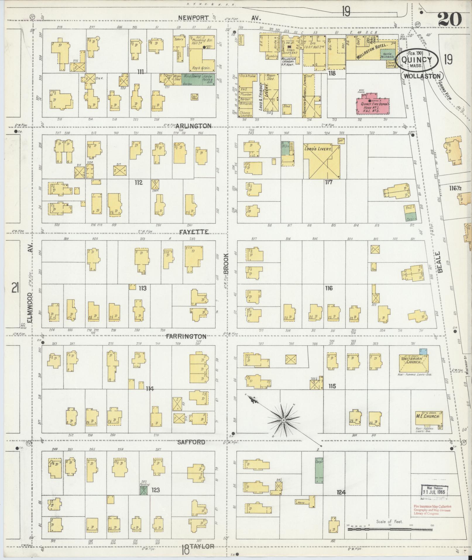 Sanborn Fire Insurance Map from Quincy, Norfolk County, Massachusetts (1901), Sheet #0020 - Complete Map Set gallery image, historic Sanborn map, vintage wall art, Massachusetts Massachusetts