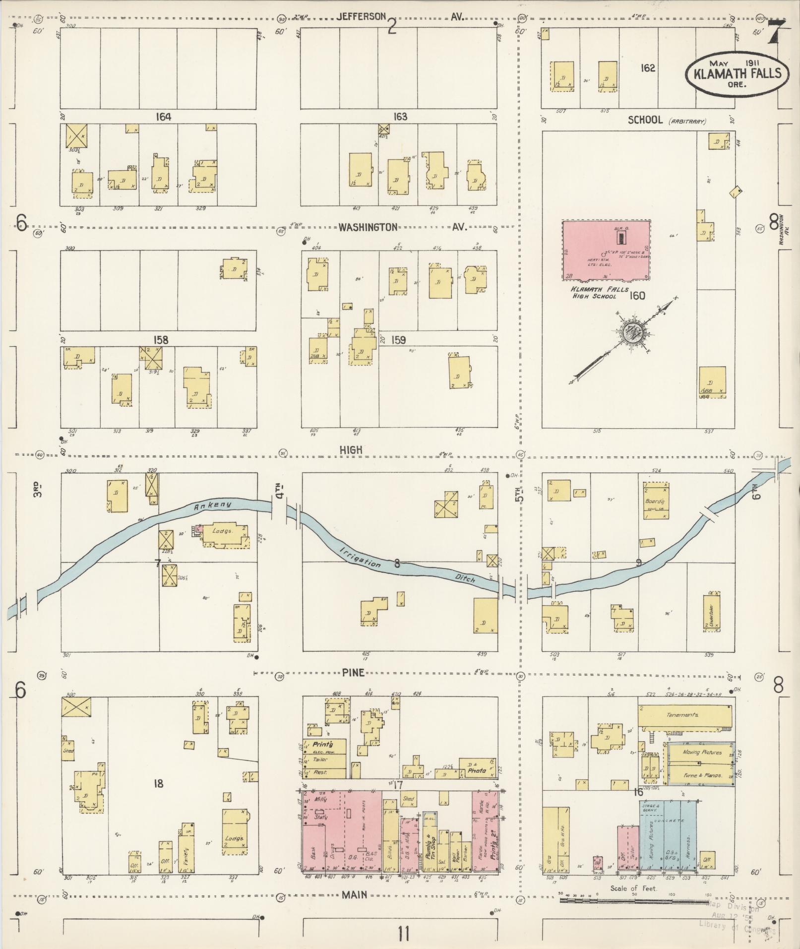 Sanborn Fire Insurance Map from Klamath Falls, Klamath County, Oregon (1911), Sheet #0007 - Complete Map Set gallery image, historic Sanborn map, vintage wall art, Oregon Oregon