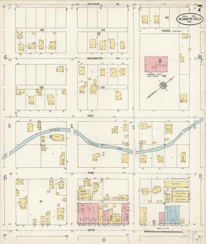 Sanborn Fire Insurance Map from Klamath Falls, Klamath County, Oregon (1911), Sheet #0007 - Complete Map Set gallery image, historic Sanborn map, vintage wall art, Oregon Oregon