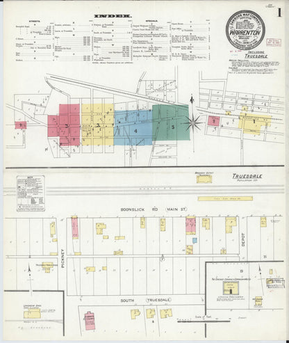 Sanborn Fire Insurance Map from Warrenton, Warren County, Missouri (1909), Sheet #0001 - Historic Sanborn Fire Insurance Map Print, vintage old map wall art, antique decor, genealogy gift, Missouri Missouri map