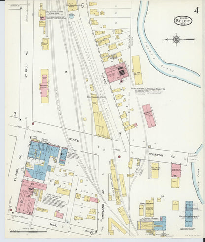 Sanborn Fire Insurance Map from Beloit, Rock County, Wisconsin (1915), Sheet #0004 - Historic Sanborn Fire Insurance Map Print, vintage old map wall art, antique decor, genealogy gift, Wisconsin Wisconsin map