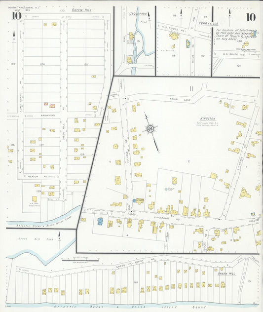 Sanborn Fire Insurance Map from South Kingstown, Washington County, Rhode Island (1935), Sheet #0010 - Historic Sanborn Fire Insurance Map Print, vintage old map wall art, antique decor, genealogy gift, Rhode Island Rhode Island map