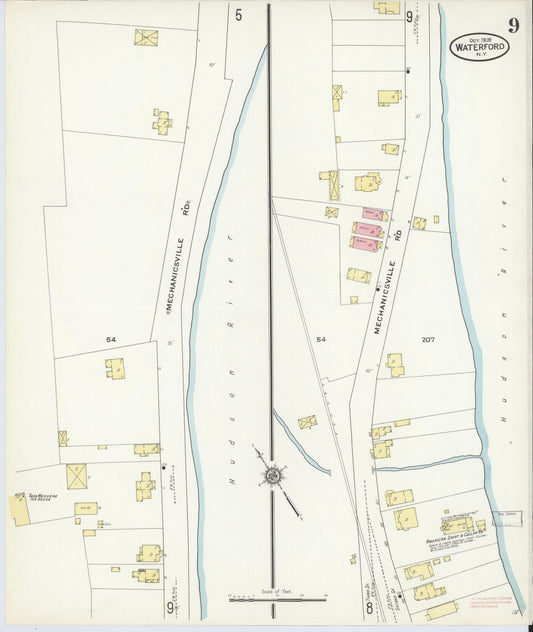 Sanborn Fire Insurance Map from Waterford, Saratoga County, New York (1909), Sheet #0009 - Historic Sanborn Fire Insurance Map Print, vintage old map wall art, antique decor, genealogy gift, New York New York map