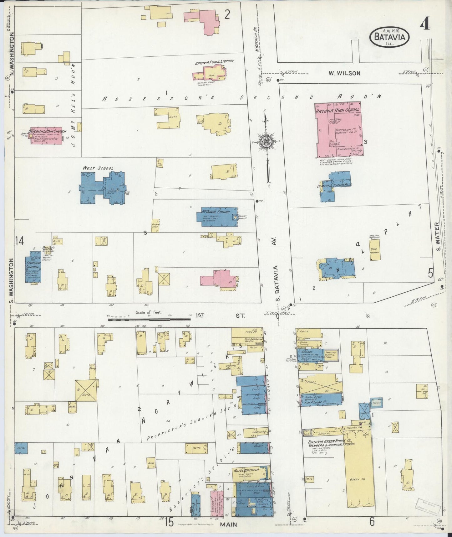 Sanborn Fire Insurance Map from Batavia, Kane County, Illinois (1916), Sheet #0004 - Historic Sanborn Fire Insurance Map Print, vintage old map wall art, antique decor, genealogy gift, Illinois Illinois map