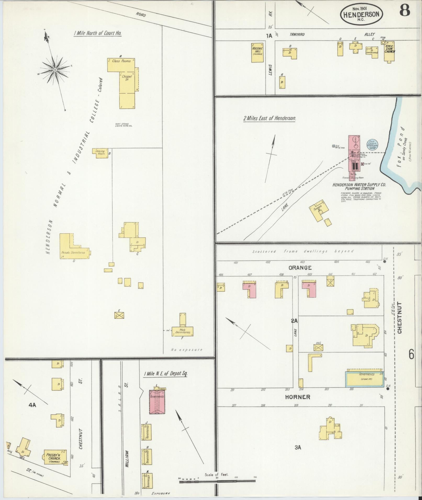 Sanborn Fire Insurance Map from Henderson, Vance County, North Carolina (1901), Sheet #0008 - Complete Map Set gallery image, historic Sanborn map, vintage wall art, North Carolina North Carolina