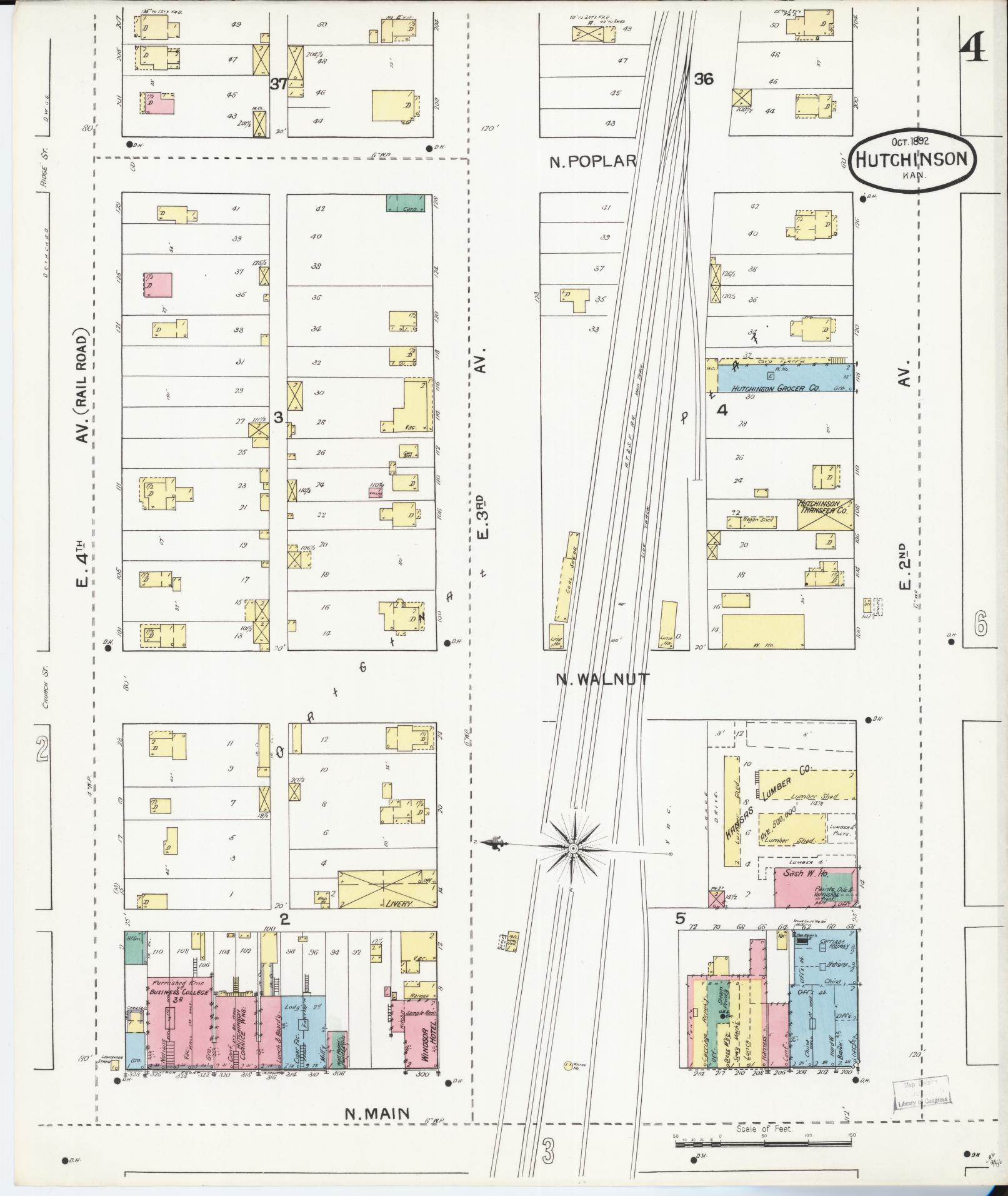 Sanborn Fire Insurance Map from Hutchinson, Reno County, Kansas (1892), Sheet #0004 - Complete Map Set gallery image, historic Sanborn map, vintage wall art, Kansas Kansas
