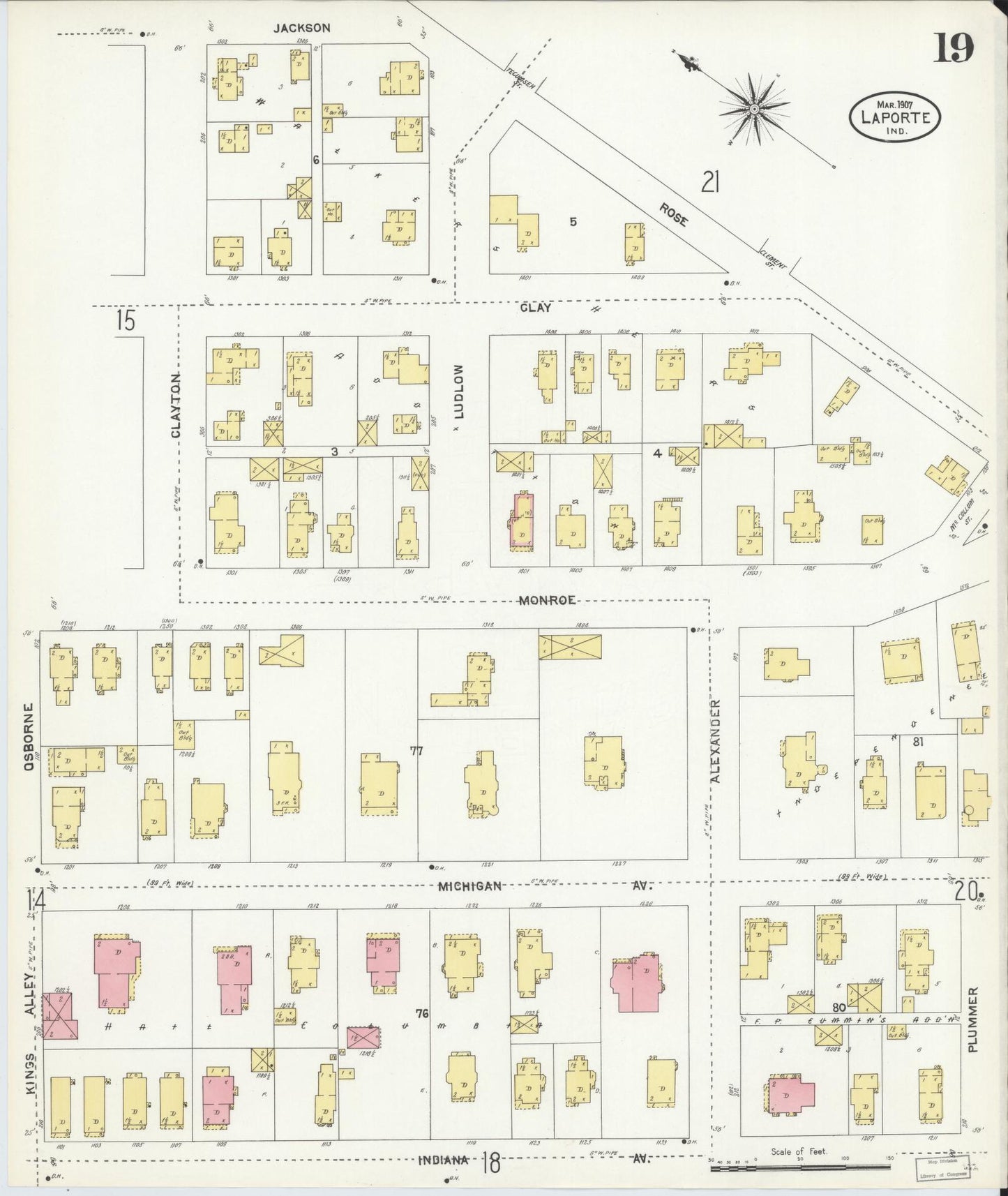 Sanborn Fire Insurance Map from La Porte, La Porte County, Indiana (1907), Sheet #0019 - Complete Map Set gallery image, historic Sanborn map, vintage wall art, Indiana Indiana