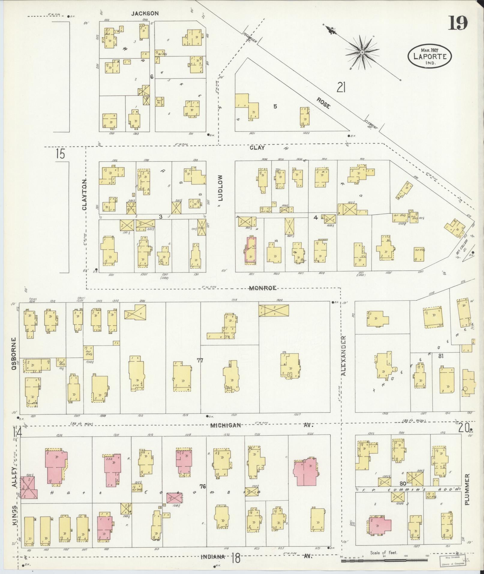 Sanborn Fire Insurance Map from La Porte, La Porte County, Indiana (1907), Sheet #0019 - Complete Map Set gallery image, historic Sanborn map, vintage wall art, Indiana Indiana
