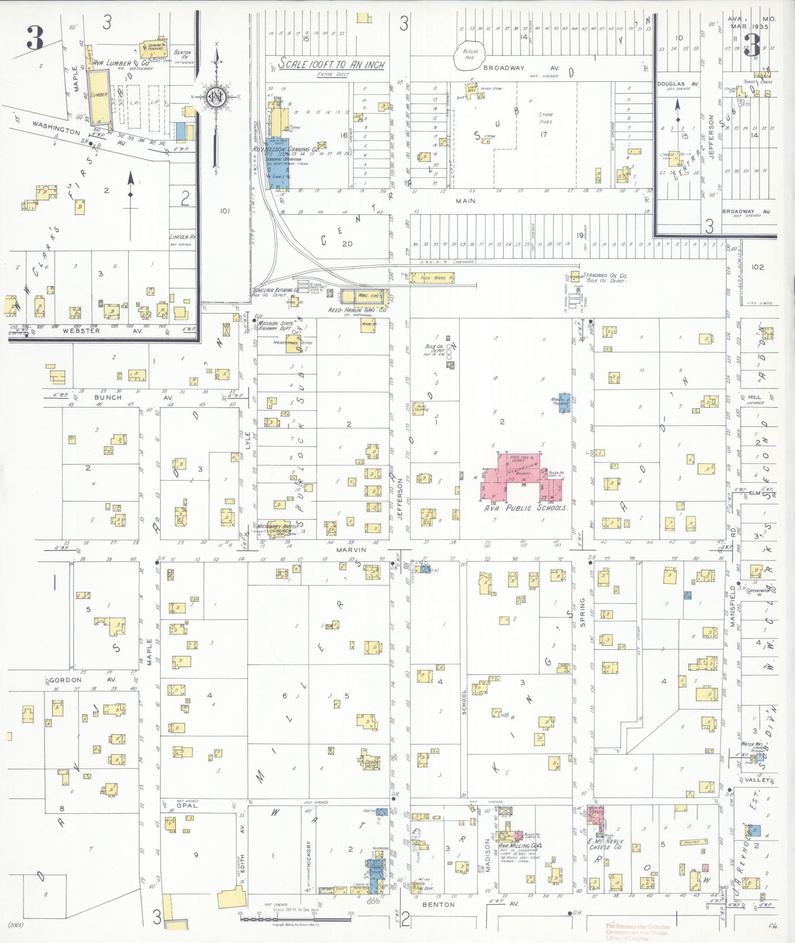 Sanborn Fire Insurance Map from Ava, Douglas County, Missouri (1935), Sheet #0003 - Complete Map Set gallery image, historic Sanborn map, vintage wall art, Missouri Missouri