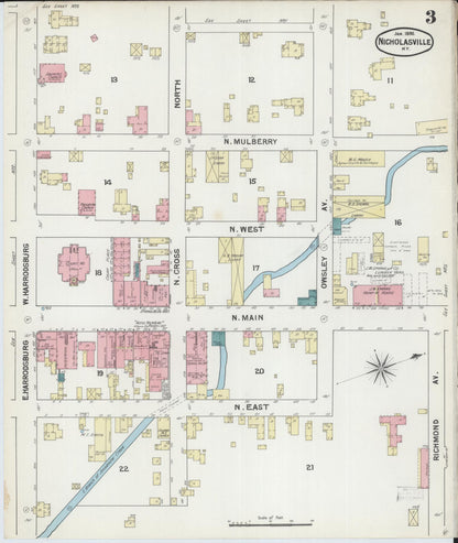 Sanborn Fire Insurance Map from Nicholasville, Jessamine County, Kentucky (1892), Sheet #0003 - Complete Map Set gallery image, historic Sanborn map, vintage wall art, Kentucky Kentucky