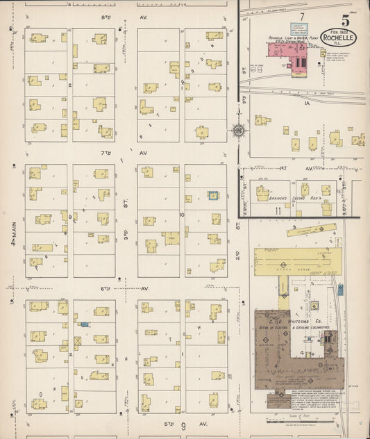 Sanborn Fire Insurance Map from Rochelle, Ogle County, Illinois (1922), Sheet #0005 - Historic Sanborn Fire Insurance Map Print, vintage old map wall art, antique decor, genealogy gift, Illinois Illinois map