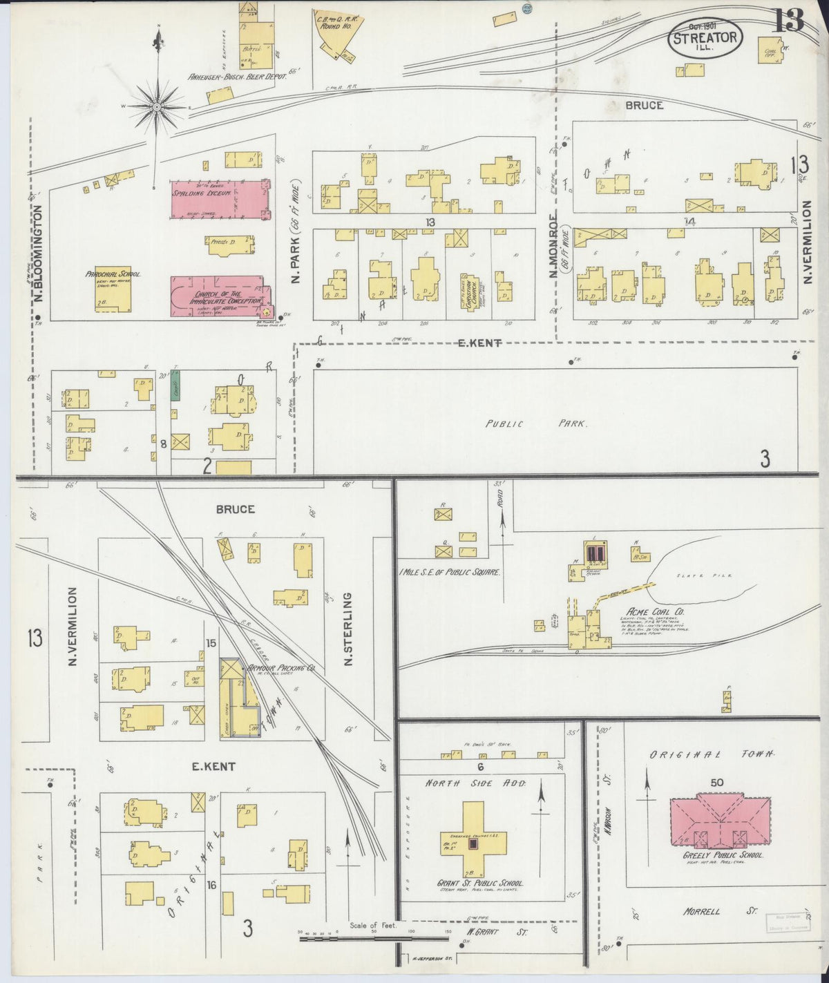 Sanborn Fire Insurance Map from Streator, La Salle County, Illinois (1901), Sheet #0013 - Complete Map Set gallery image, historic Sanborn map, vintage wall art, Illinois Illinois